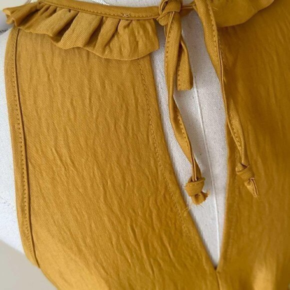 NWT Tiered Maxi Boho Belted Ruffled Sleeveless Yellow Amber Crepe Satin … - Picture 10 of 13